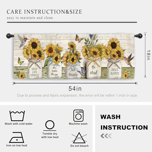 Miyotaa Rustic Farmhouse Sunflower Kitchen Curtain Valance 54W x 18H Rod Pocket Coutry Quotes Inspirational Motivational Positive Wood Wooden Window Treatment for Living Room Bedroom Bathroom - color: White Wood Sunflower, size: 54"W x 18"L (Pack of 1)