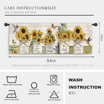Miyotaa Rustic Farmhouse Sunflower Kitchen Curtain Valance 54W x 18H Rod Pocket Coutry Quotes Inspirational Motivational Positive Wood Wooden Window Treatment for Living Room Bedroom Bathroom - color: White Wood Sunflower, size: 54"W x 18"L (Pack of 1)