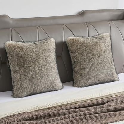 FUTEI Pack of 2 Faux Raccoon Fur Throw Pillow Covers 45 x 45 cm, Apricot - color: Apricot