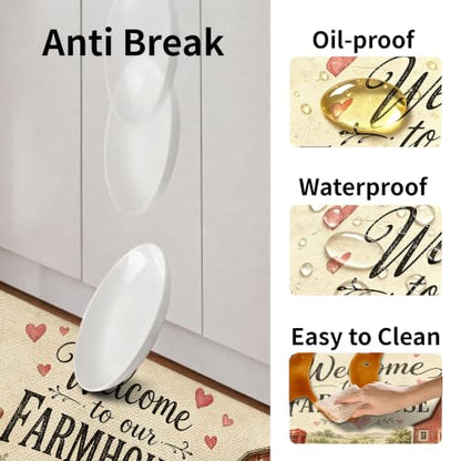 Kitchen Rugs for Floor 2 Pcs Memory Foam Padded Anti Fatigue Kitchen Mat - color: Farmhouse