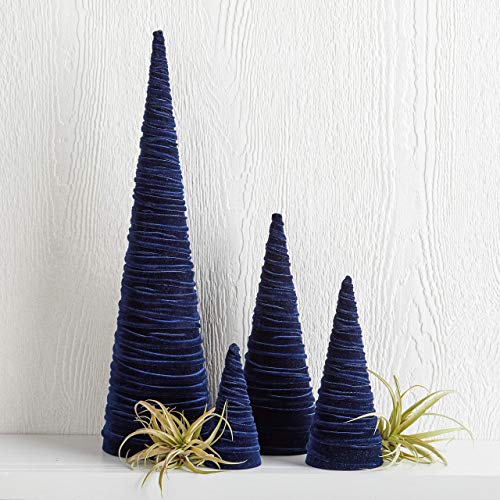 Your Heart's Content Velvet Trees Set of 4 Navy, Handcrafted Blue Valentine Tree Tabletop, Winter Wedding Centerpiece, Office Bookshelf, Cozy Gift for (Navy) - color: Navy