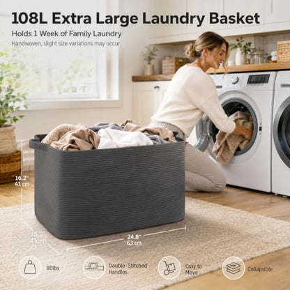 OIASKET 108L Extra Large Blanket Basket Living Room, 24.8" x 16.2" x 16.2" - color: Dark Grey, size: 24.8" x 16.2" x 16.2"