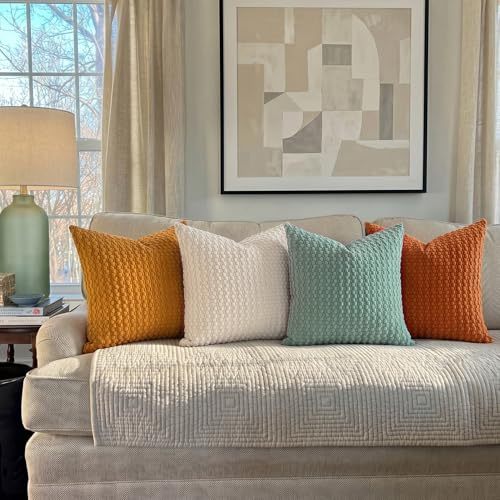 Decorative Soft Corduroy Throw Pillow Covers 18 x 18 Inch , Coastal Warm - color: Teal Orange, size: 18" x 18" (Pack of 4)