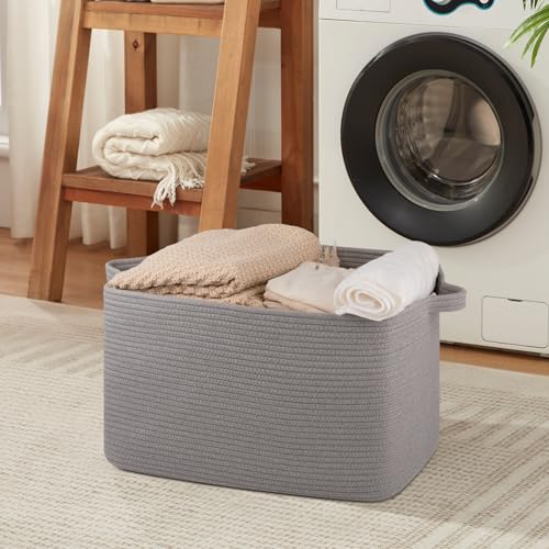 OIASKET 65L Extra Large Blanket Basket Living Room, 19.7"x15.8"x11.8" - color: Light Grey, size: 19.7"x15.8"x11.8"