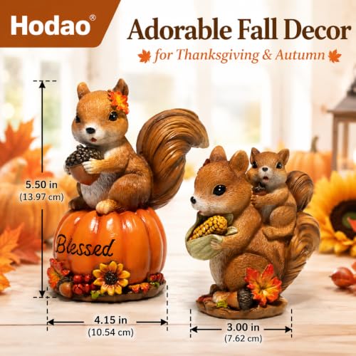 Hodao Fall Squirrel Decor, 2-Piece Resin Thanksgiving Figurine Set - color: Squirrel