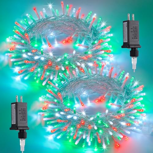 JMEXSUSS 2 Pack 100 LED Red White and Green Christmas Lights - color: Red White Green, size: 200 LED
