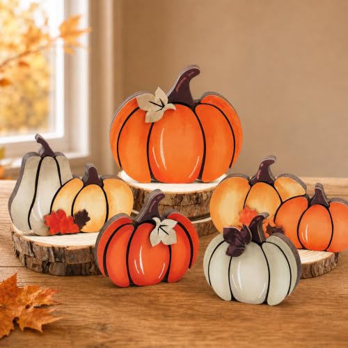 5PCS Wooden Pumpkin Fall Decor, Autumn Thanksgiving Table Centerpiece - color: Multicolor1
