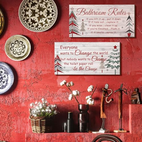 Jetec 2 Pcs Christmas Bathroom Decor Wooden Sign 12 x 6 Inch - style: Christmas Style