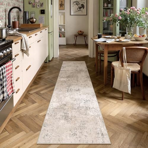 HUGEAR 2x8 Beige Abstract Washable Runner Rug for Hallway - color: Beige, size: 2' x 8' (Runner)
