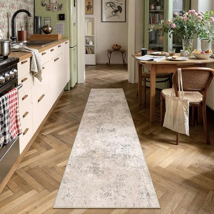 HUGEAR 2x8 Beige Abstract Washable Runner Rug for Hallway - color: Beige, size: 2' x 8' (Runner)