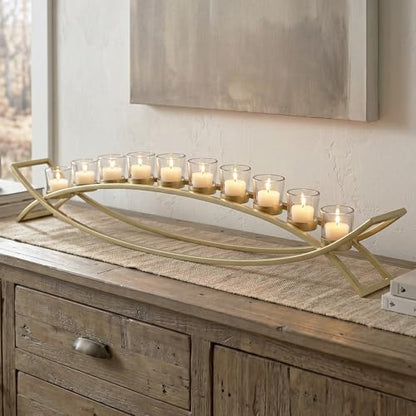 Seraphic Table Centerpiece for Dining Room, Extra Long Candle Holder, Gold - color: Gold/Clear, size: 10 Cup