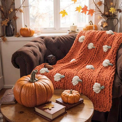 Mindsoft Fall Pumpkin Chunky Knit Throw Blanket 50" x 60",Burnt Orange - color: Burnt Orange, style: Pumpkin