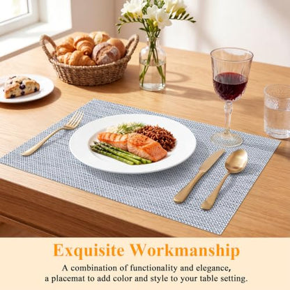 SHACOS Blue White Silver Thread Woven Placemats Set of 6 Vinyl Place Mats - color: Blue White Silver, size: Set of 6