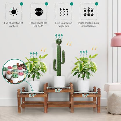 3 Tier Plant Stand Indoor,Wood Low Plant Bench for Multiple Plants