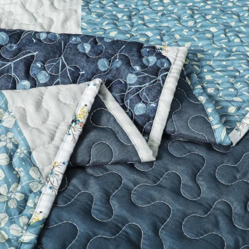 Exclusivo Mezcla 60"x 80" Boho Quilted Throw Blanket, Dark Blue Quilt Throw - color: Bohemian Patchwork Blue, size: 60 x 80 inch