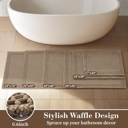 RESARE Waffle Bathroom Runner Rugs, Non Slip Boho Bath Mat 24"x72" Brown - color: Brown, size: 2' X 6'