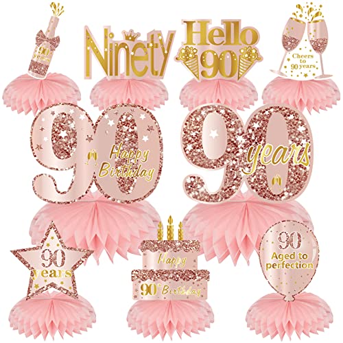 Turypaty Happy 90th Birthday Honeycomb Table Centerpieces Decorations Women - style: Pink Rose Gold 90th