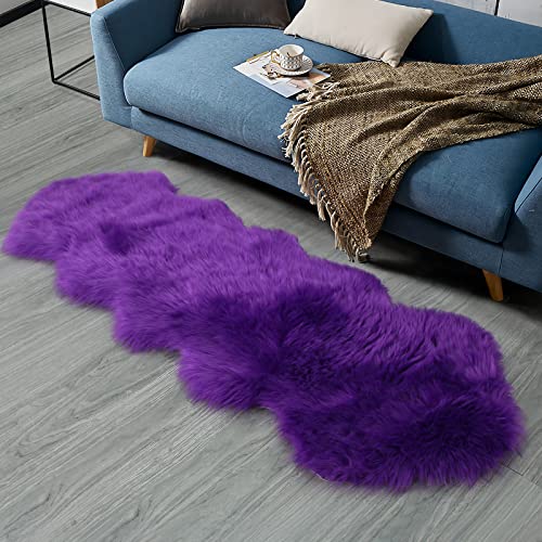 duduta Purple Faux Sheepskin Runner Rugs 2x6 ft, Fluffy Fur Couch Covers - color: Purple, size: 2' x 6' (Runner)