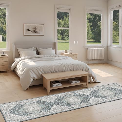 2x8 Washable Runner Hallway Rug Blue Beige Multi - color: Blue-beige-multi, size: 2' x 8'