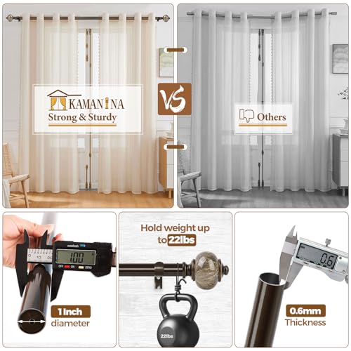 KAMANINA 1 Inch Curtain Rods for Windows 66 to 120 Inch, Bronze Drapery Rod - color: Bronze, size: 66-120"