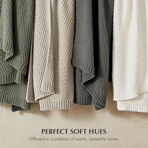 EVERGRACEHOME Chunky Chenille Knit Throw Blanket, 50 x 60, Bright White - color: Bright White, size: 50" X 60"