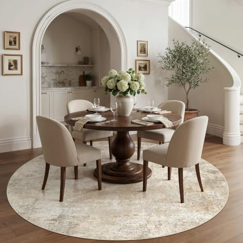 cotiled 6ft Round Living Room Rug, Abstract, Washable, Non Slip, Beige - color: Beige, size: 6' (Round)