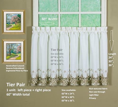 Today's Curtain Verona Reverse Embroidery Tier, 24", Ecru/Antique, 60" W X 24" L - color: Ecru/Antique, size: 60"W x 24"L (Pack of 1)