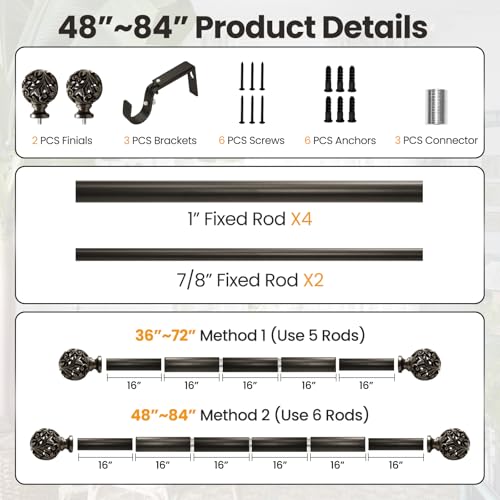 Ycolnaefllr Carved Leaf Curtain Rod, Bronze, Adjustable 36-88" - color: Bronze, size: 36-88"