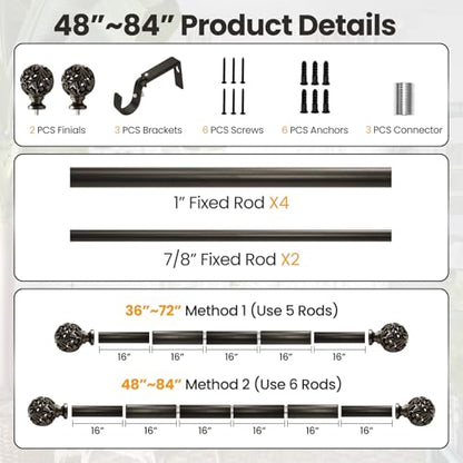 Ycolnaefllr Carved Leaf Curtain Rod, Bronze, Adjustable 36-88" - color: Bronze, size: 36-88"