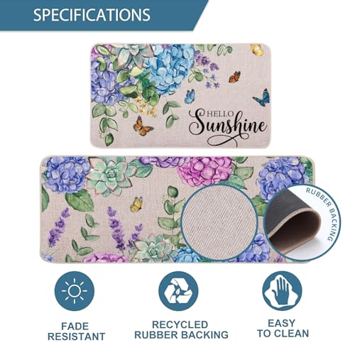 Hydrangea Kitchen Mats Set of 2, Waterproof Non-Slip Kitchen Rugs for Floor - color: Hydrangea