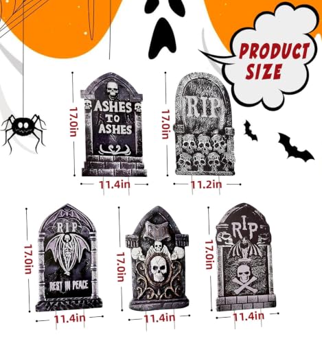 17" Halloween Tombstones Outdoor Graveyard Decorations,5-Pack - size: 17INCH