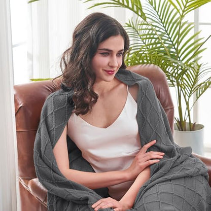 inhand Dark Grey Knitted Throw Blanket for Couch and Bed, 50"x60" - color: Dark Grey, size: 50"x60"