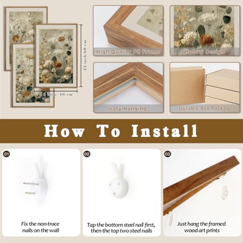 Anyzal Large Neutral Wildflower Farmhouse Framed Wall Art 16x24 Inch Vintage Floral Canvas Wall Decor Olive Botanical Art Prints for Living Room Bedroom Dining room - color: Vintage floral, size: 24"L x 16"W