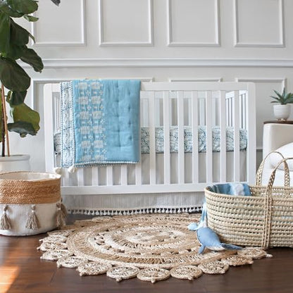 Crane Baby Fabric Round Nursery Storage Basket, Cotton & Jute , 13" x 12" - size: 13 x 12 Inches, style: Jute