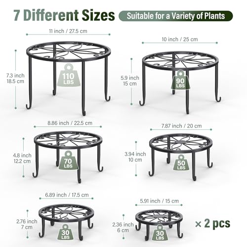 7-Pack Heavy-Duty Metal Plant Stands, Anti-Rust for Indoor/Outdoor