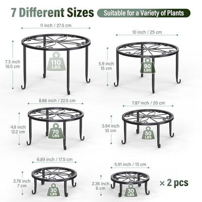 7-Pack Heavy-Duty Metal Plant Stands, Anti-Rust for Indoor/Outdoor