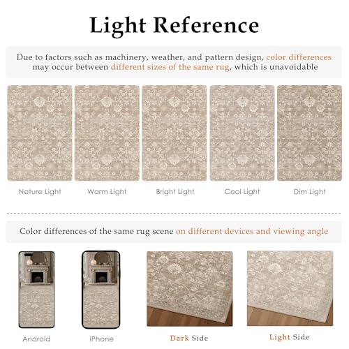 HUGEAR 5x5 Beige Neutral Round Rugs Washable Rug Carpet - color: Beige, size: 5' (Round)