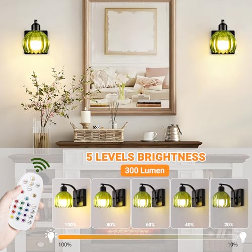 Battery Operated Wall Sconces Set of 2, Wireless LED Wall Lights - color: Black
