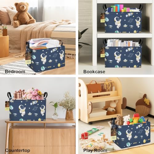 Rectangle Foldable Storage Basket Handles For Home, Space Astronaut - color: Rec-Blue Space Astronaut
