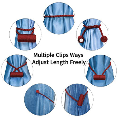 18 Inch Strong Magnetic Curtain Tiebacks, Curtain Holdbacks Modern Upgrade Strong 2021 New Twisted Style Decorative Drapery Rope Tie Backs(2 Pack Burgundy) - color: Burgundy