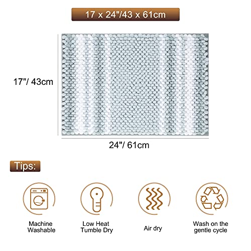PiccoCasa Chenille Striped Bathroom Rug, Non Slip 17x24 Light Blue & White - color: Light Blue & White, size: 1'5" x 2' (Rectangular)