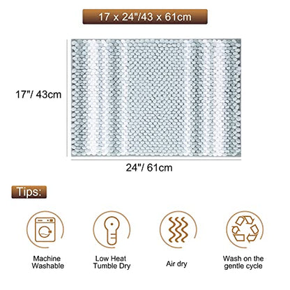 PiccoCasa Chenille Striped Bathroom Rug, Non Slip 17x24 Light Blue & White - color: Light Blue & White, size: 1'5" x 2' (Rectangular)