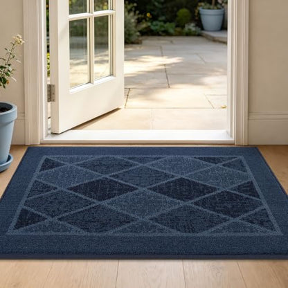 BEQHAUSE Dirt Trapper Door Mats 24" x 36", Non-Slip Washable, Navy Blue - color: Navy Blue/Multi Tone, size: 24" X 36" (Rectangular)