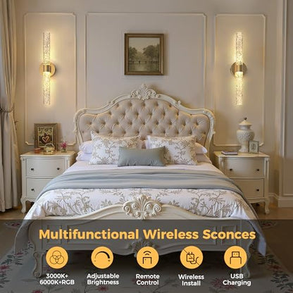 Battery Operated Wall Sconces Set of 2, 10000mAh Rechargeable Wall Light - color: Gold, size: 21.4 inch