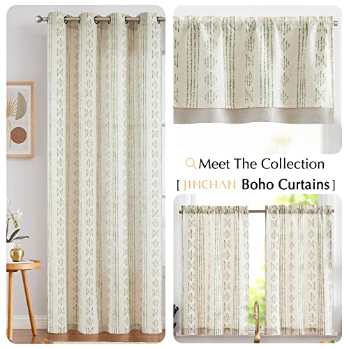 jinchan Striped Valance 18 Inch Modern Boho 1 Panel Green on Linen - color: Boho Green on Linen, size: 50"W x 18"L (Pack of 1)