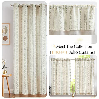 jinchan Striped Valance 18 Inch Modern Boho 1 Panel Green on Linen - color: Boho Green on Linen, size: 50"W x 18"L (Pack of 1)