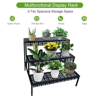 Garden 4 you 3-Tier Rectangular Metal Plant Stand, Ladder Flower Pot Rack - color: Black, size: 27.5"L x 23.6"W x 23.6"H