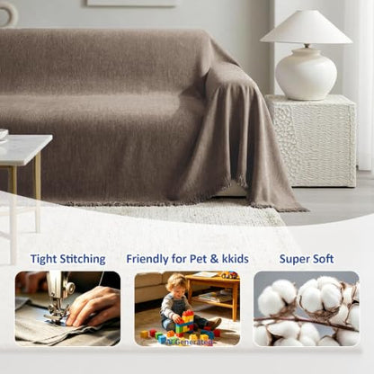 Chenille Couch Cover for Dogs Washable Boho Throw Blanket Washable - color: 01 Coffee, size: 71"×102"