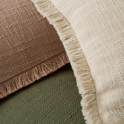 100% Cotton 14x36 Inch Lumbar Pillow Cover with Fringe 1 Pack, Beige - color: A-beige, size: 36" x 14" (Pack of 1)