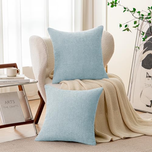a moment Baby Blue Chenille Throw Pillow Covers 22x22 Inch Pack of 2 Modern Decorative Throw Pillow Covers Farmhouse Cross Covers Home Decor for Sofa Bedroom Living Room - color: Baby Blue, size: 22" x 22" (Pack of 2)